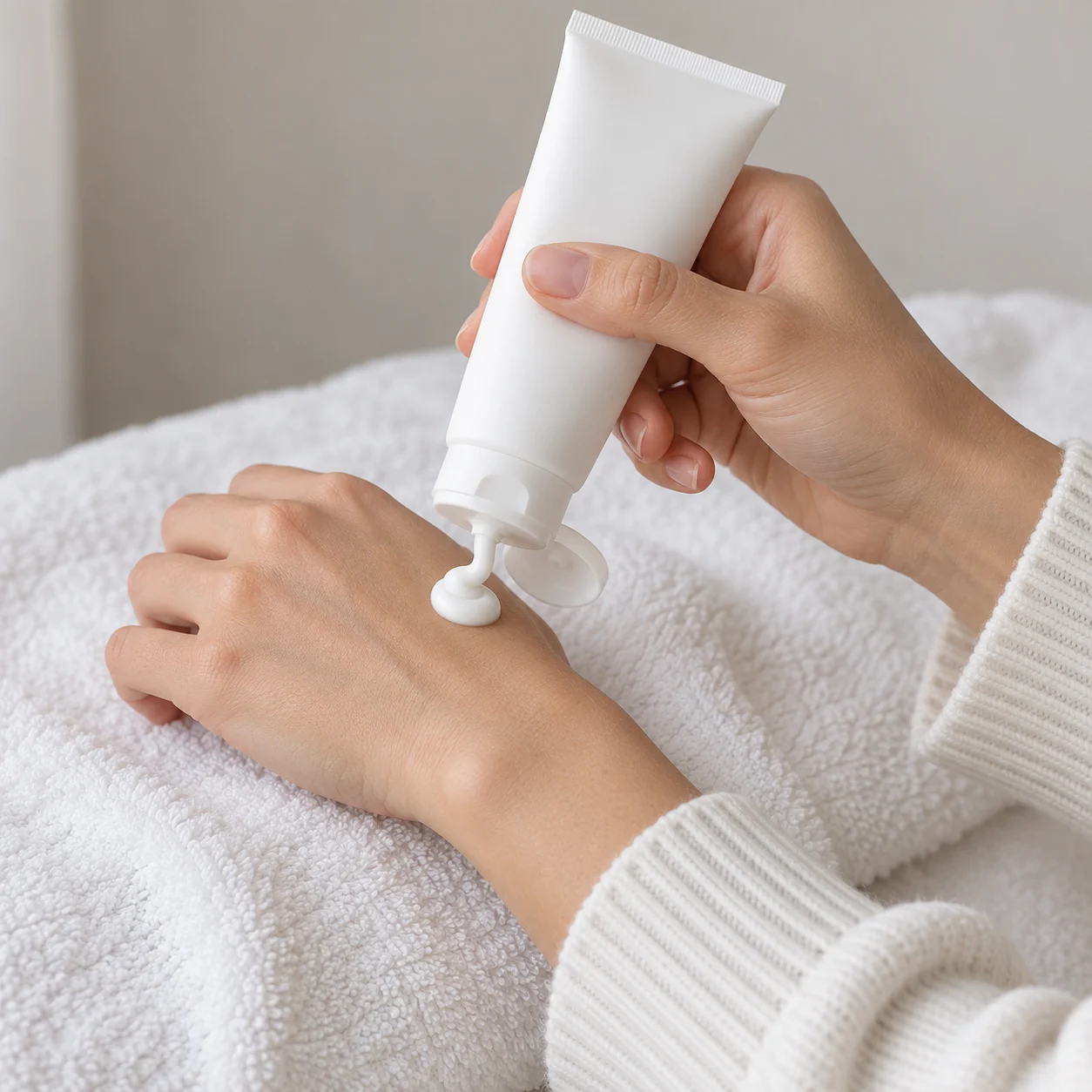 Body lotion being applied to the back of a hand