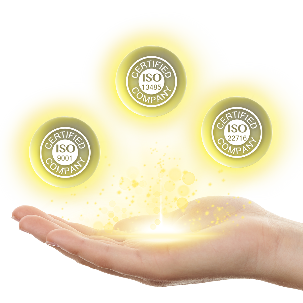 ISO 9001, ISO 13485 and ISO 22716 certified company marks held by Graminton