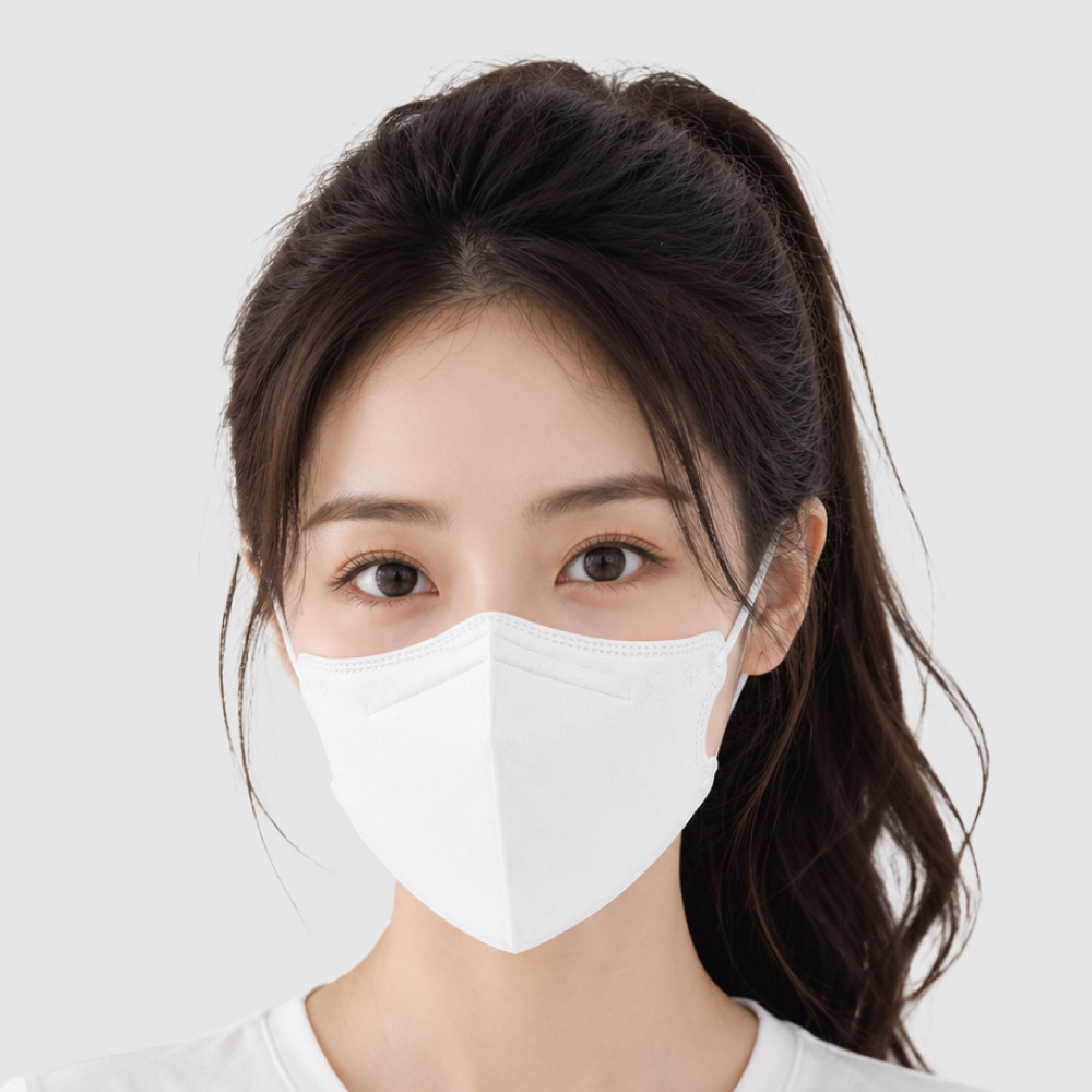 ผู้หญิงสวมหน้ากากอนามัยทางการแพทย์ 3 มิติ สีขาว มุมตรง